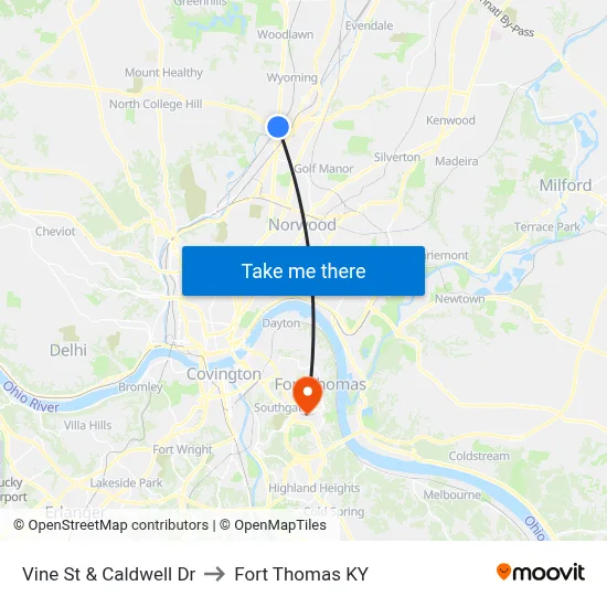 Vine St & Caldwell Dr to Fort Thomas KY map