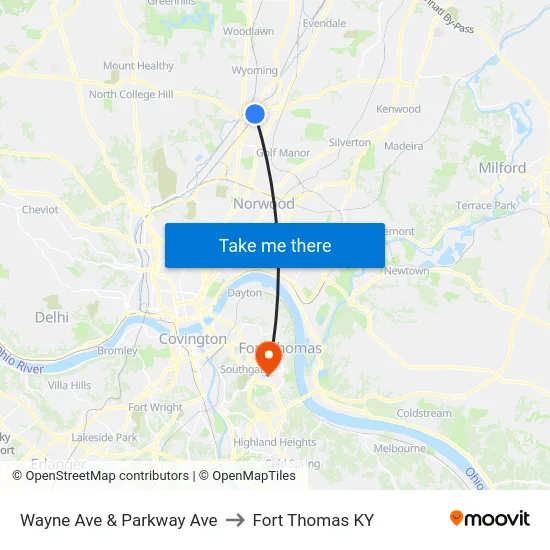 Wayne Ave & Parkway Ave to Fort Thomas KY map