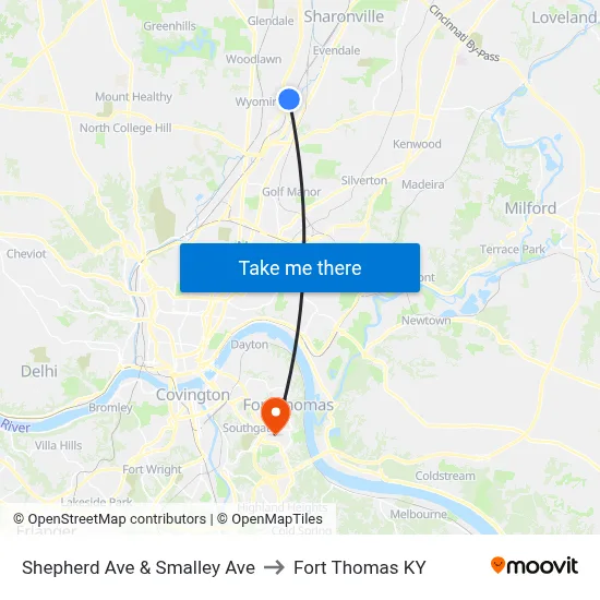 Shepherd Ave & Smalley Ave to Fort Thomas KY map