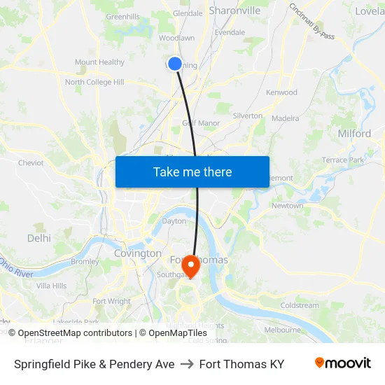 Springfield Pike & Pendery Ave to Fort Thomas KY map