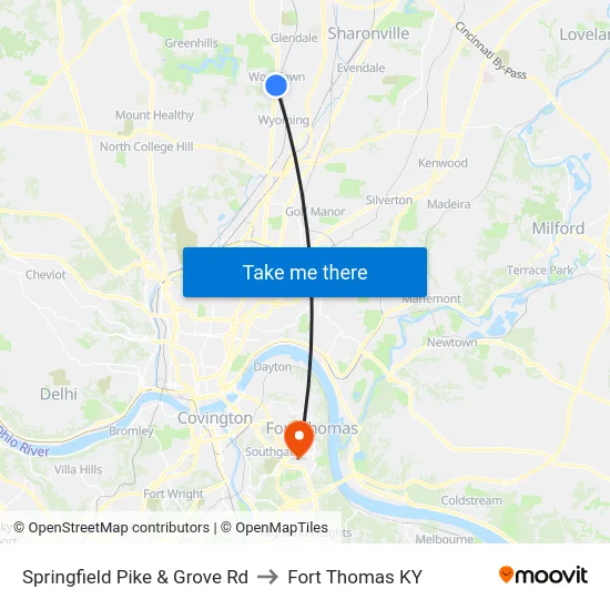 Springfield Pike & Grove Rd to Fort Thomas KY map