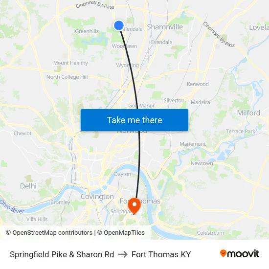 Springfield Pike & Sharon Rd to Fort Thomas KY map