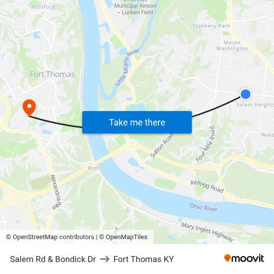 Salem Rd & Bondick Dr to Fort Thomas KY map