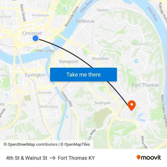 4th St & Walnut St to Fort Thomas KY map