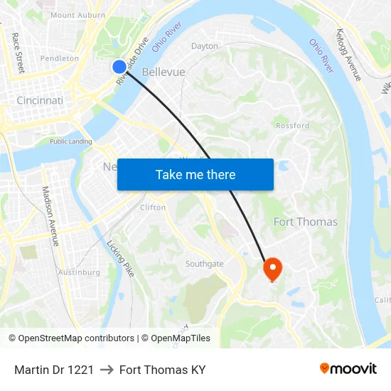 Martin Dr 1221 to Fort Thomas KY map