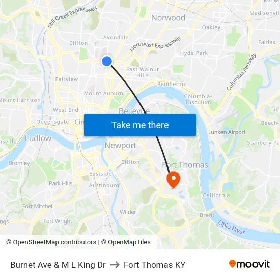Burnet Ave & M L King Dr to Fort Thomas KY map