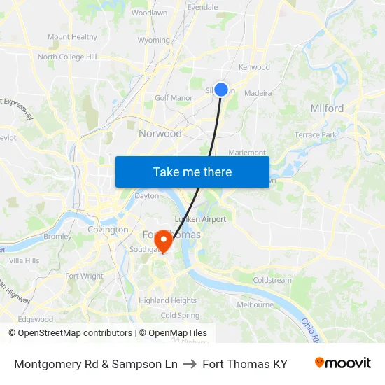 Montgomery Rd & Sampson Ln to Fort Thomas KY map