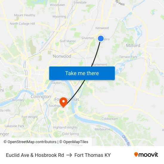 Euclid Ave & Hosbrook Rd to Fort Thomas KY map