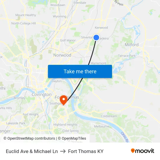 Euclid Ave & Michael Ln to Fort Thomas KY map