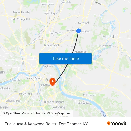 Euclid Ave & Kenwood Rd to Fort Thomas KY map