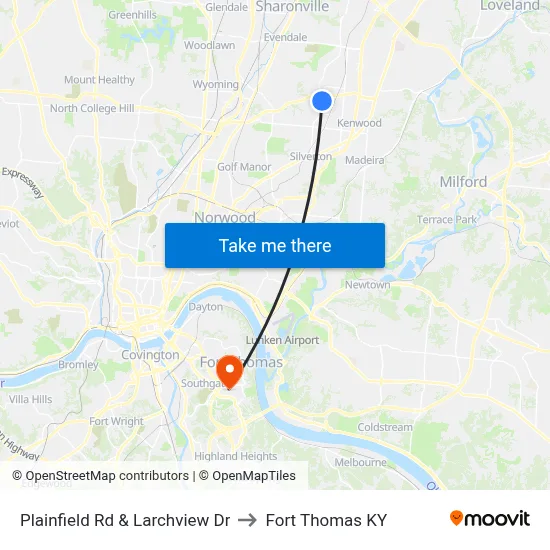 Plainfield Rd & Larchview Dr to Fort Thomas KY map