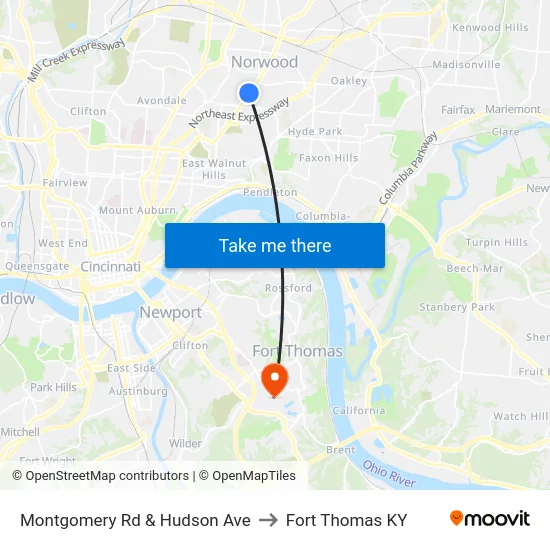 Montgomery Rd & Hudson Ave to Fort Thomas KY map