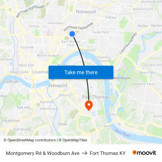 Montgomery Rd & Woodburn Ave to Fort Thomas KY map