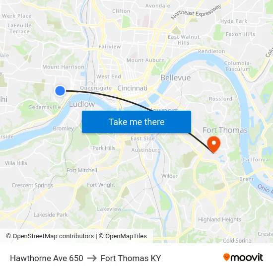 Hawthorne Ave 650 to Fort Thomas KY map