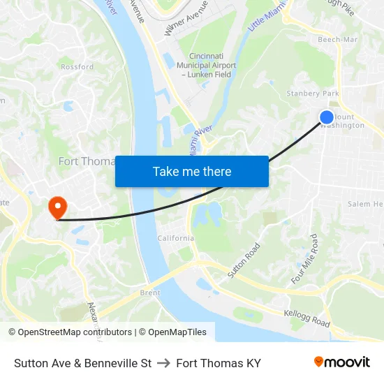 Sutton Ave & Benneville St to Fort Thomas KY map
