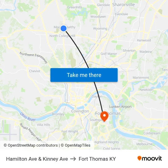 Hamilton Ave & Kinney Ave to Fort Thomas KY map