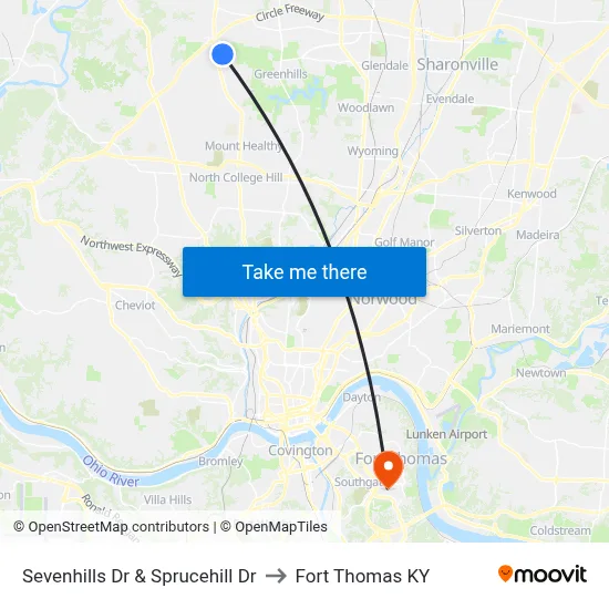 Sevenhills Dr & Sprucehill Dr to Fort Thomas KY map