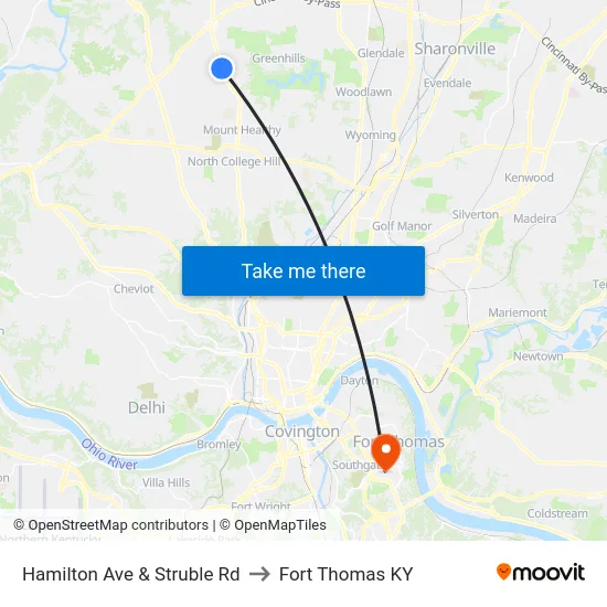 Hamilton Ave & Struble Rd to Fort Thomas KY map