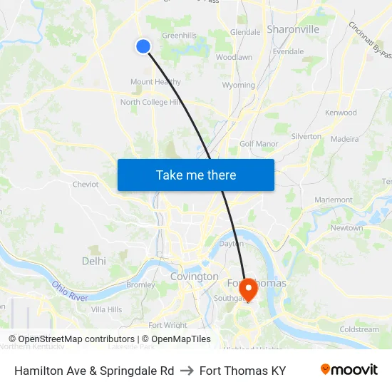 Hamilton Ave & Springdale Rd to Fort Thomas KY map