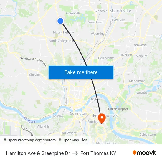 Hamilton Ave & Greenpine Dr to Fort Thomas KY map