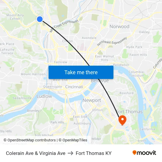 Colerain Ave & Virginia Ave to Fort Thomas KY map