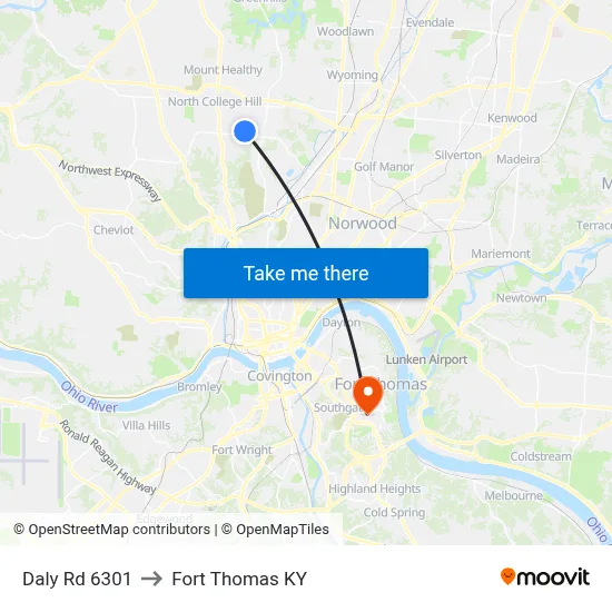 Daly Rd 6301 to Fort Thomas KY map