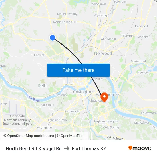 North Bend Rd & Vogel Rd to Fort Thomas KY map