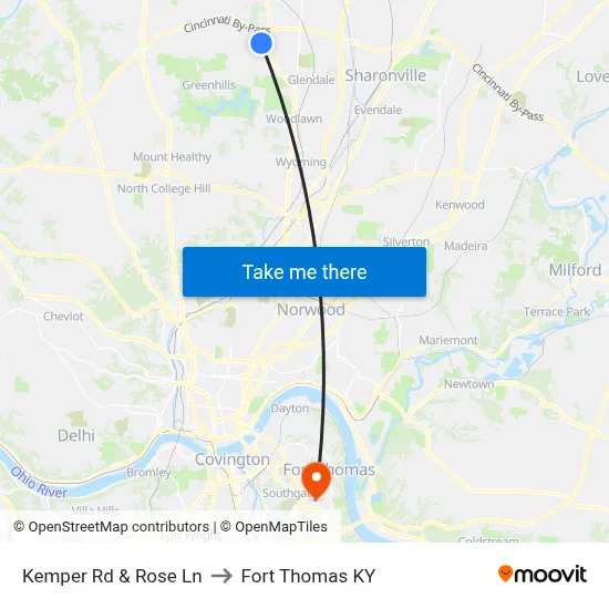 Kemper Rd & Rose Ln to Fort Thomas KY map