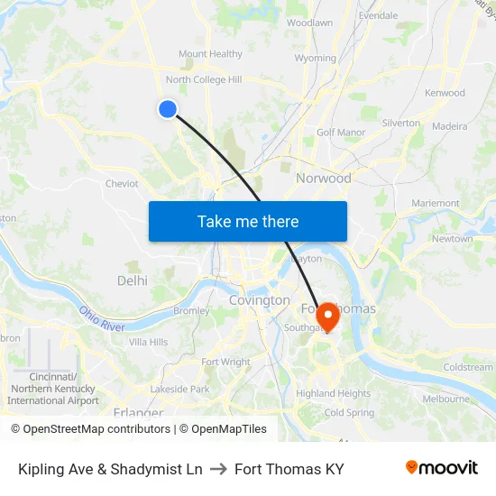 Kipling Ave & Shadymist Ln to Fort Thomas KY map