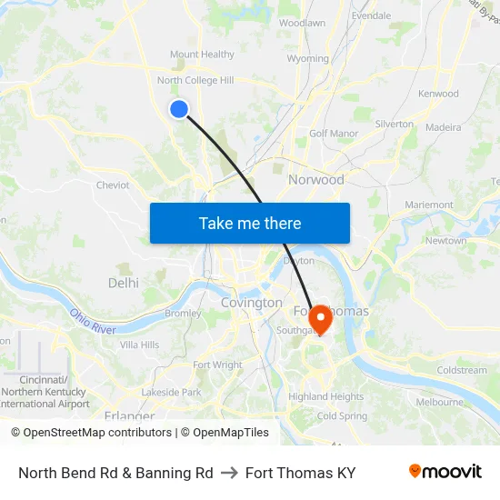North Bend Rd & Banning Rd to Fort Thomas KY map