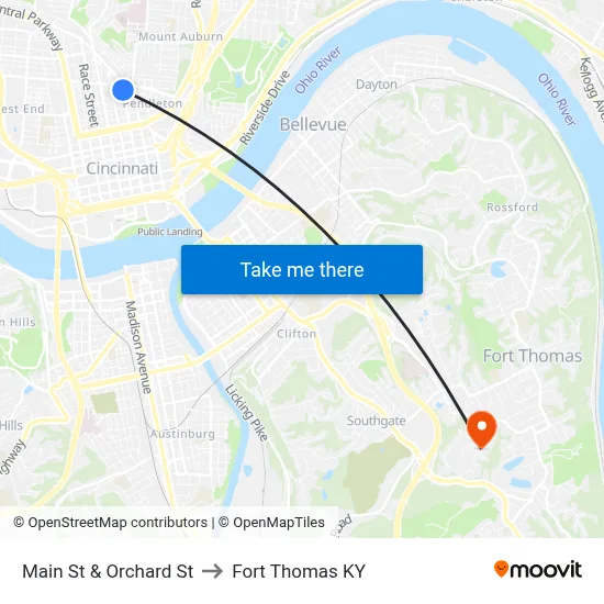 Main St & Orchard St to Fort Thomas KY map