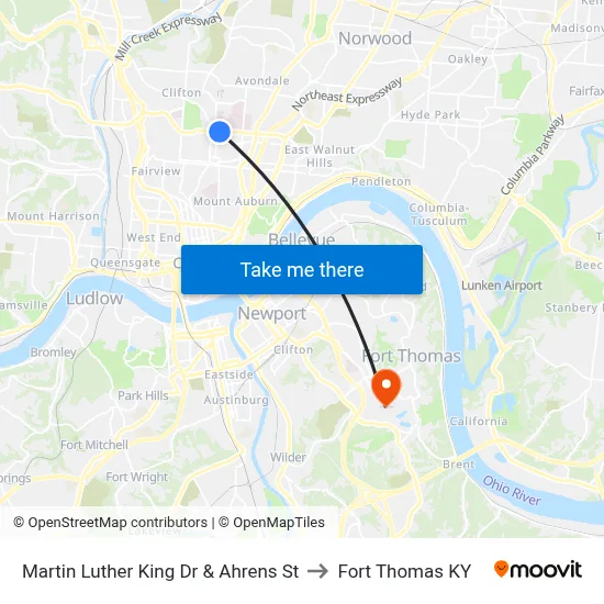 Martin Luther King Dr & Ahrens St to Fort Thomas KY map