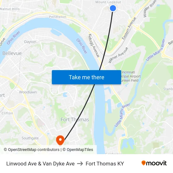 Linwood Ave & Van Dyke Ave to Fort Thomas KY map