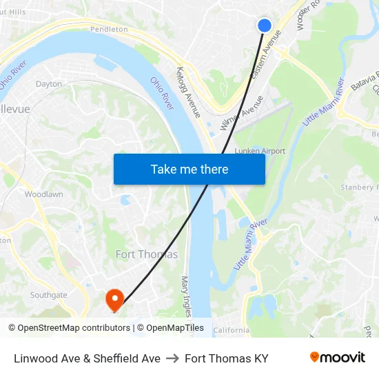 Linwood Ave & Sheffield Ave to Fort Thomas KY map