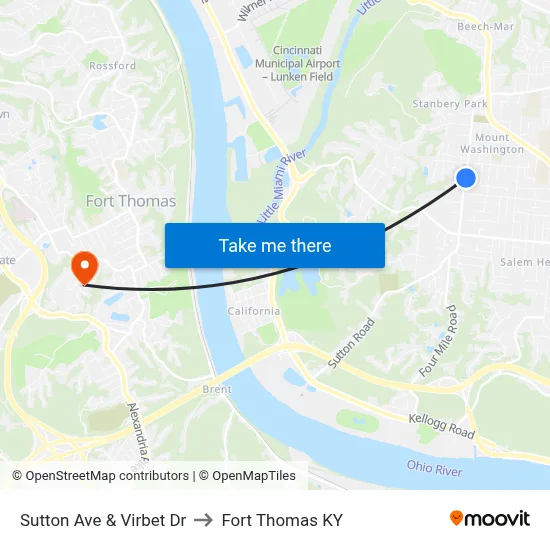 Sutton Ave & Virbet Dr to Fort Thomas KY map