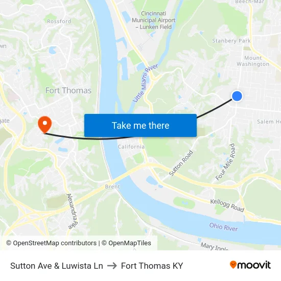 Sutton Ave & Luwista Ln to Fort Thomas KY map