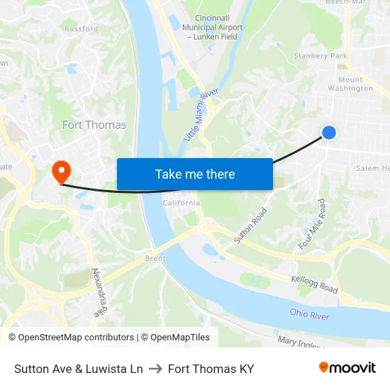 Sutton Ave & Luwista Ln to Fort Thomas KY map