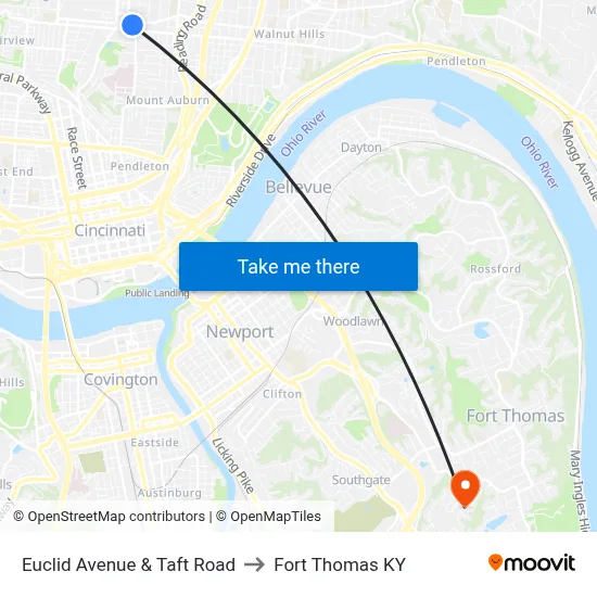 Euclid Avenue & Taft Road to Fort Thomas KY map