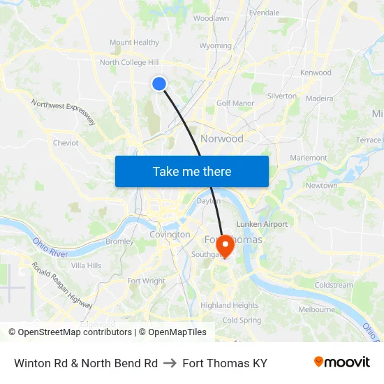 Winton Rd & North Bend Rd to Fort Thomas KY map
