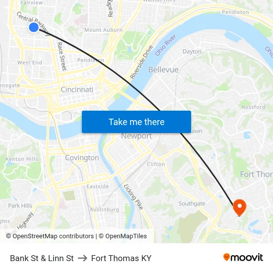 Bank St & Linn St to Fort Thomas KY map
