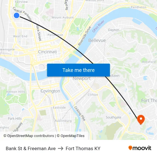 Bank St & Freeman Ave to Fort Thomas KY map