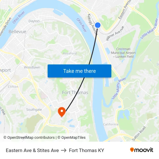 Eastern Ave & Stites Ave to Fort Thomas KY map