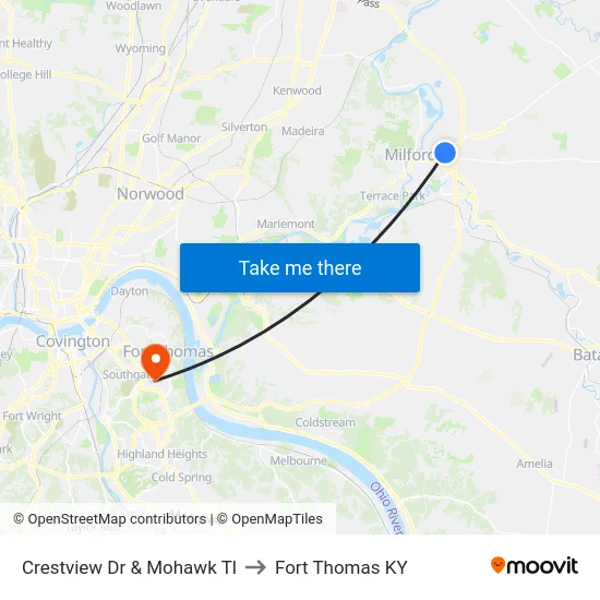 Crestview Dr & Mohawk Tl to Fort Thomas KY map