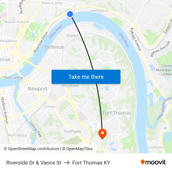 Riverside Dr & Vance St to Fort Thomas KY map