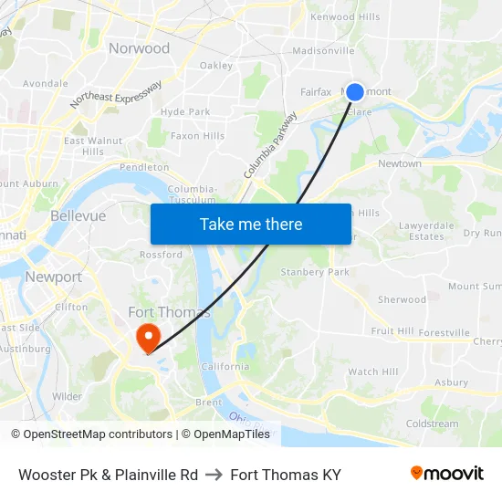 Wooster Pk & Plainville Rd to Fort Thomas KY map