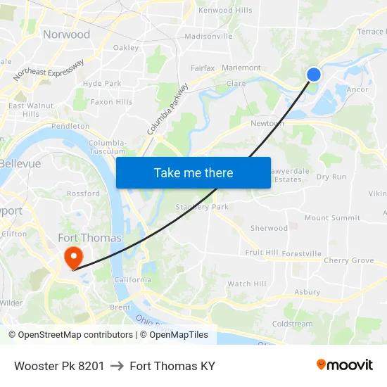 Wooster Pk 8201 to Fort Thomas KY map