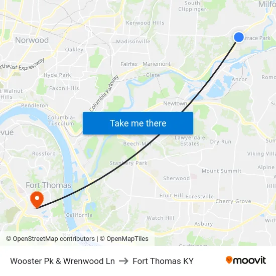 Wooster Pk & Wrenwood Ln to Fort Thomas KY map