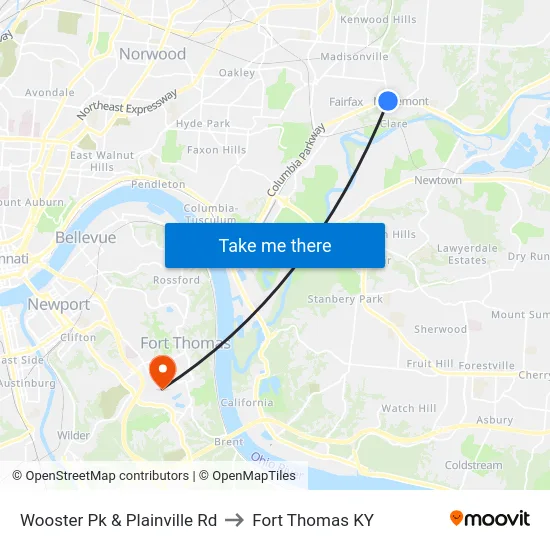 Wooster Pk & Plainville Rd to Fort Thomas KY map