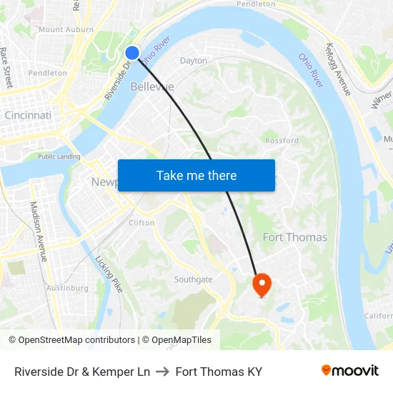 Riverside Dr & Kemper Ln to Fort Thomas KY map