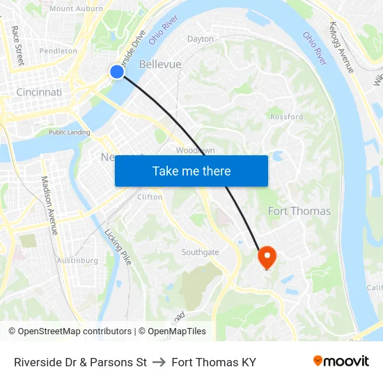 Riverside Dr & Parsons St to Fort Thomas KY map